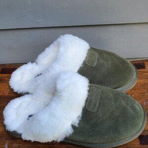 Nautica Gray Suede Off White Faux Shearling Scuffs size 7-8